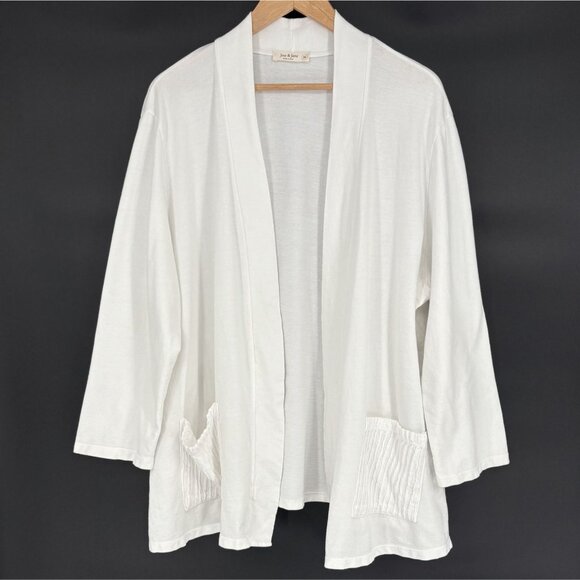 Jess & Jane Women's Open Front Cardigan 2X White Cotton Pockets USA Professional - Picture 1 of 10